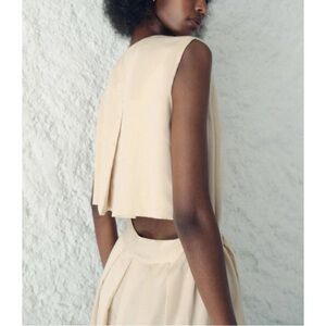 ZARA DRESS WITH PLEATED OPEN BACK ZW COLLECTION BEIGE